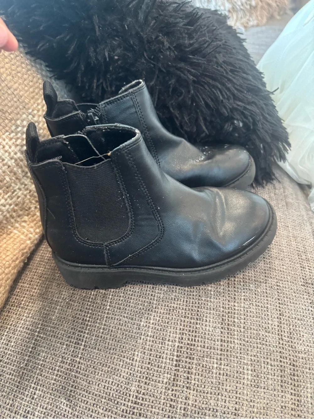 wonder nation Black Kids Lace-Up Boots with Star Tread
